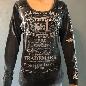 Pepe Jeans Black Graphic Long Sleeve Top